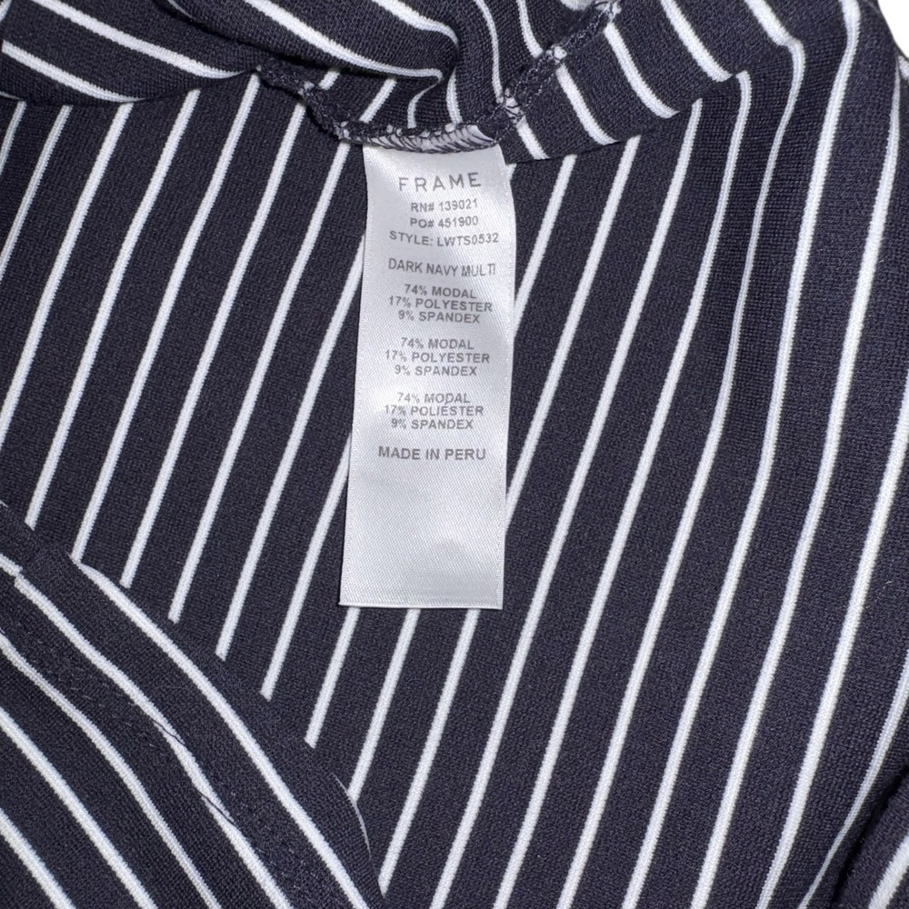 FRAME Women's Small Boatneck Bell Sleeve Navy & White Striped Modal Blouse Top - Picture 6 of 7